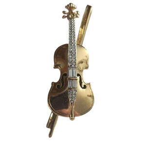 Rare Retired Vtg Unsigned Swarovski Gold Plated Violin Crystal Pin Brooch